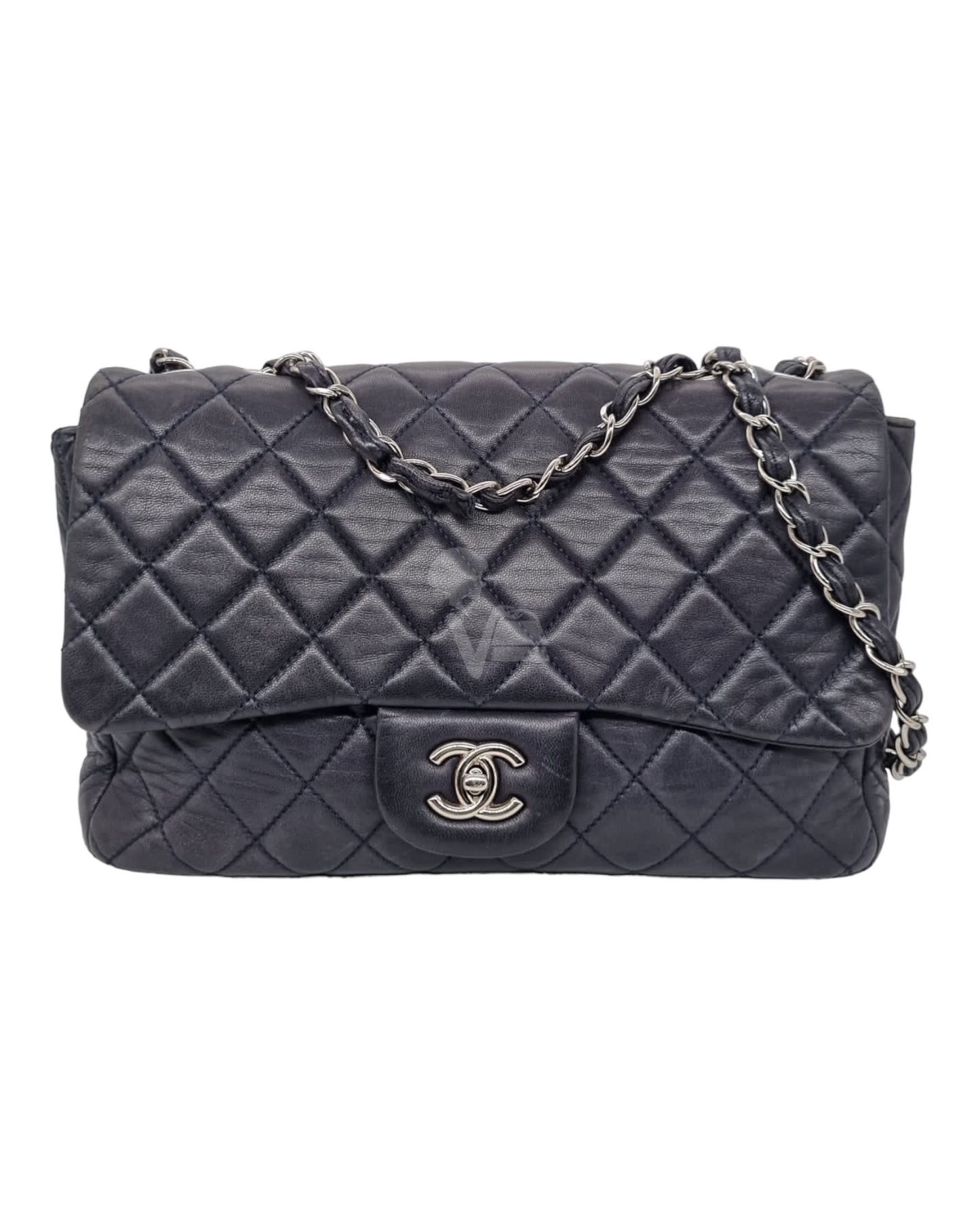 Chanel Classic Jumbo Single Flap Dark Navy #12 Size 30x8x18