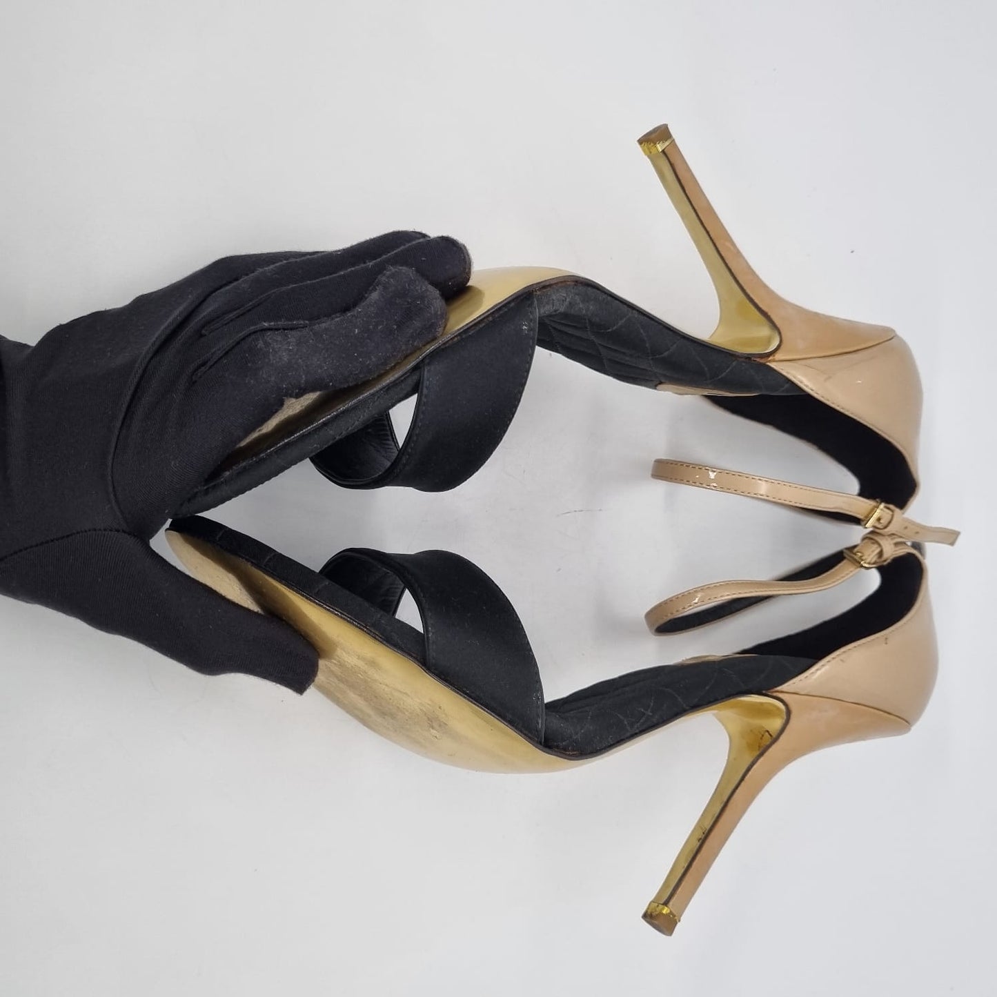 Stella McCartney Heels Ankle Strap Gold Black Size 41/27