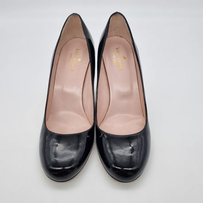 Kate Spade Karolina Black Patent Burlwood Heels Size 38/24