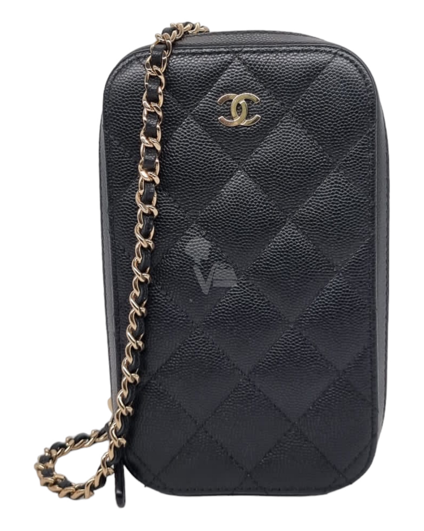 Chanel Phone Holder Black Caviar GHW #28 Size 10x4x17