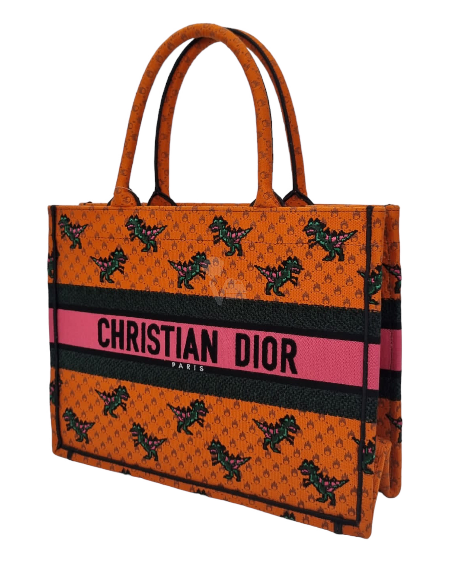 Dior Book Tote Dragon and Fire Embroided Canvas Small Orange 2021 Size 35x16x28