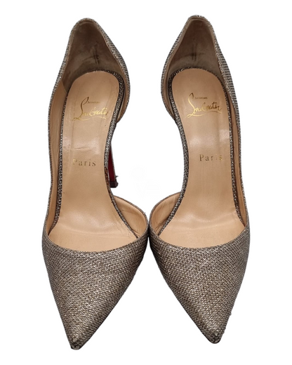 Christian Louboutin Iriza Glitter Heels Gold Size 37,5/26 (dari ujung)