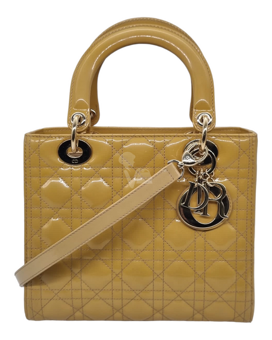 Dior Lady Dior Medium Patent Mustard 2013 Size 23x9x21