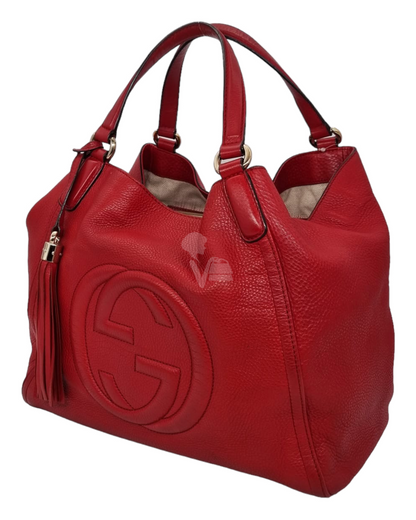 Gucci Soho Large Pebbled Leather Hobo Shoulder Bag Red Size 34x16x29