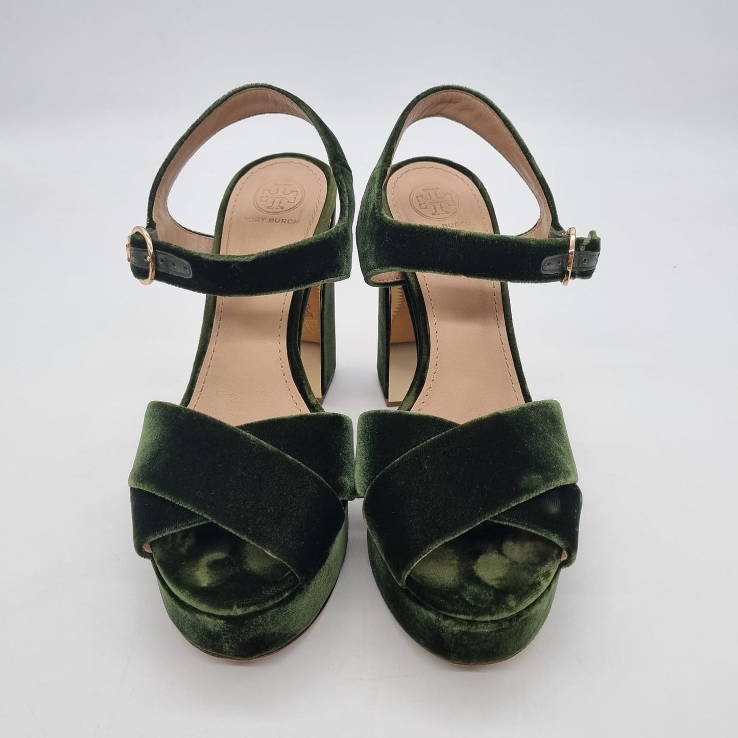 Tory Burch Loretta 115MM Platform Sandal Velvet Banana Leaf Size 7,5/24,5