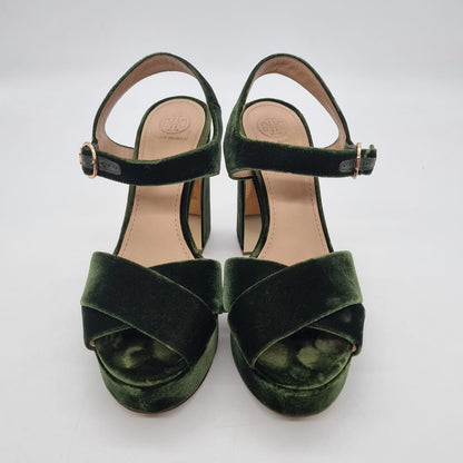 Tory Burch Loretta 115MM Platform Sandal Velvet Banana Leaf Size 7,5/24,5