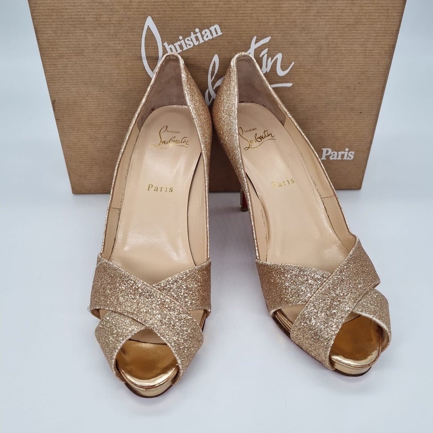 Christian Louboutin Shelley Heels Glitter Gold Size 38/24