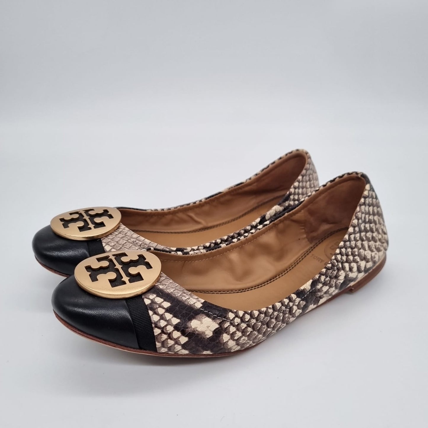 Tory Burch Minnie Captoe Ballet Stamped Snake Printed Nappa Leather Size 5/22