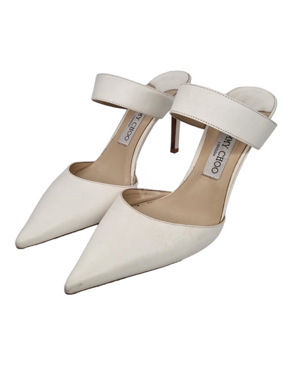 Jimmy Choo Magie Pointed Mules Heels White Size 39,5/26