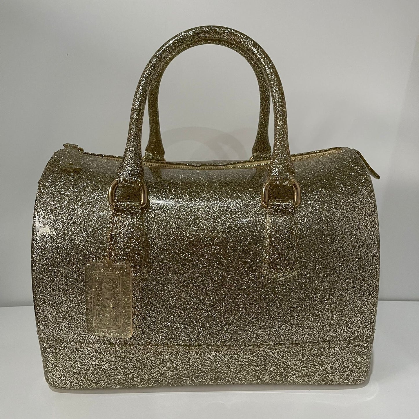 Furla Speedy Gold Glitter Candy Bag Size 30x16x19