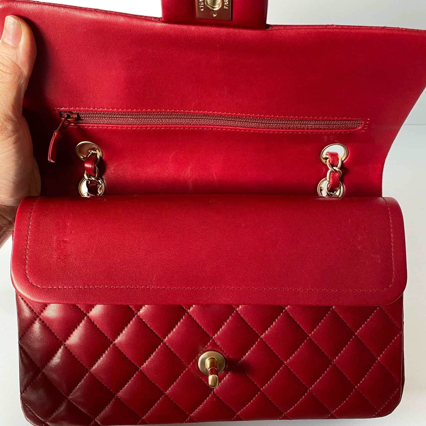 Chanel Classic Glazed Calfskin Double Flap Red #14