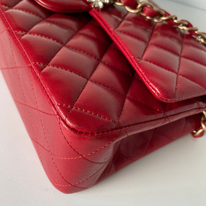 Chanel Classic Glazed Calfskin Double Flap Red #14