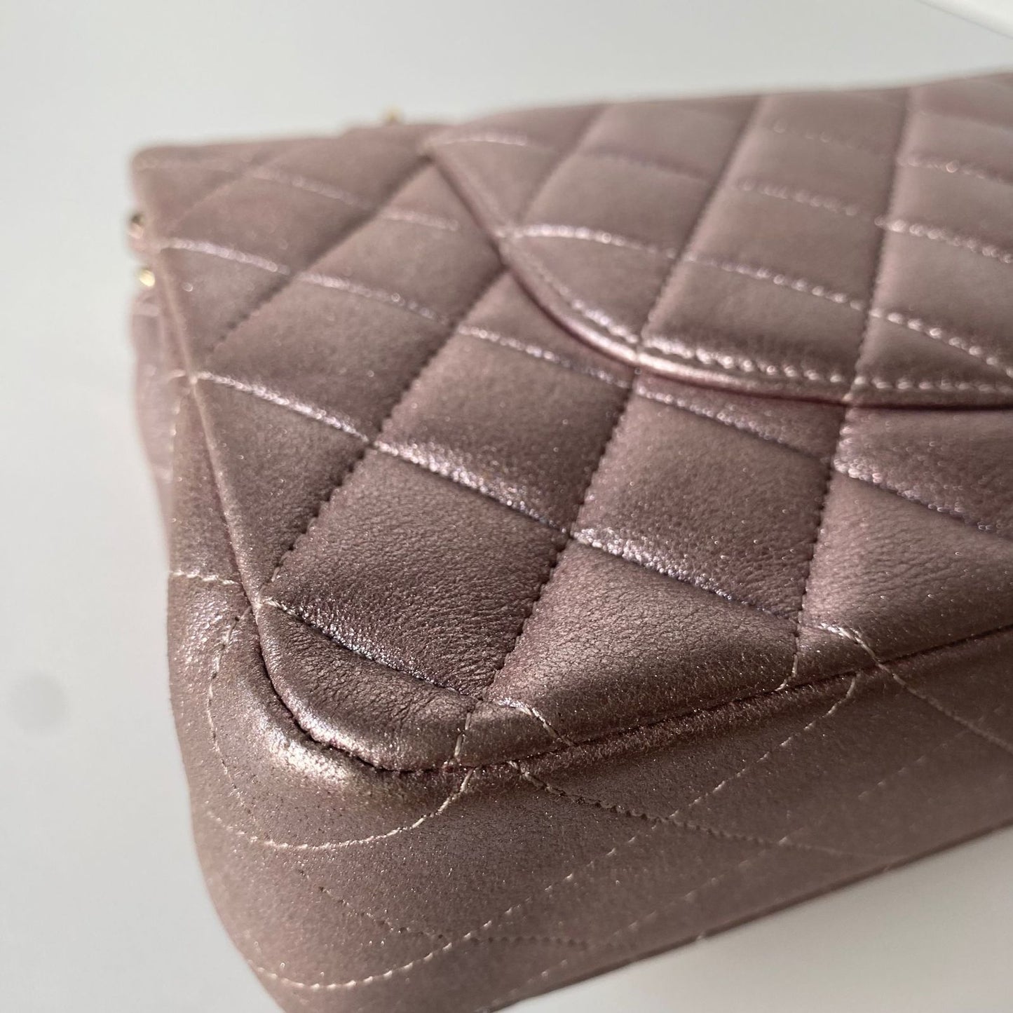 Chanel Rectangular Double Flap Goatskin Metallic Pink #19