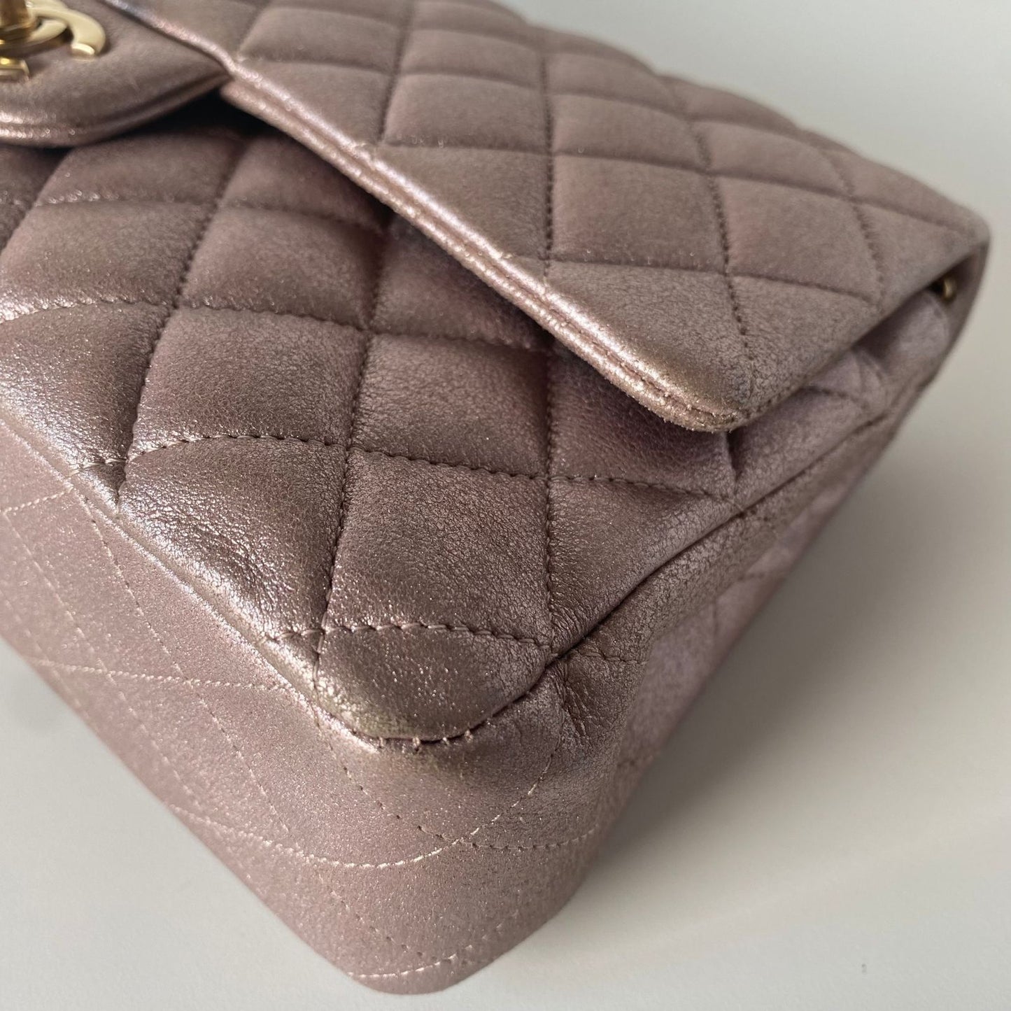 Chanel Rectangular Double Flap Goatskin Metallic Pink #19