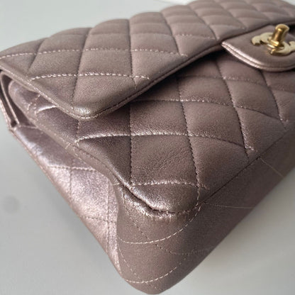 Chanel Rectangular Double Flap Goatskin Metallic Pink #19