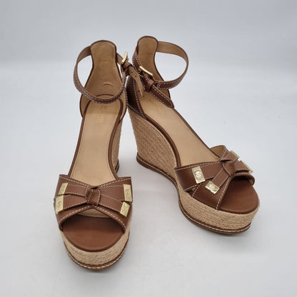 Michael Kors Ripley Leather Wedge Sandal Brown Size 8M/25