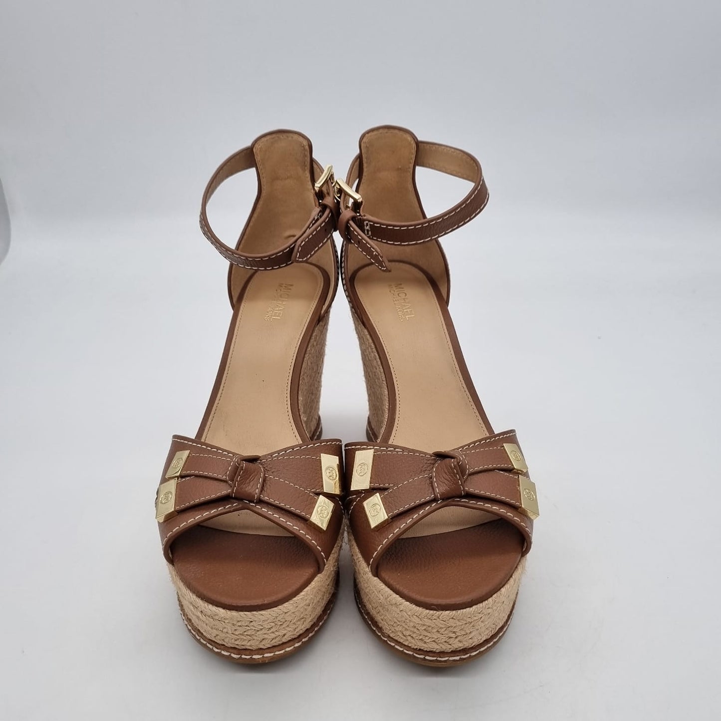 Michael Kors Ripley Leather Wedge Sandal Brown Size 8M/25