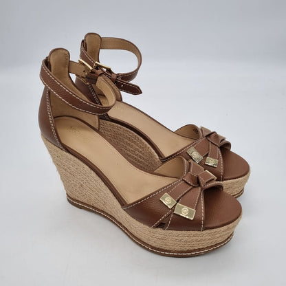 Michael Kors Ripley Leather Wedge Sandal Brown Size 8M/25