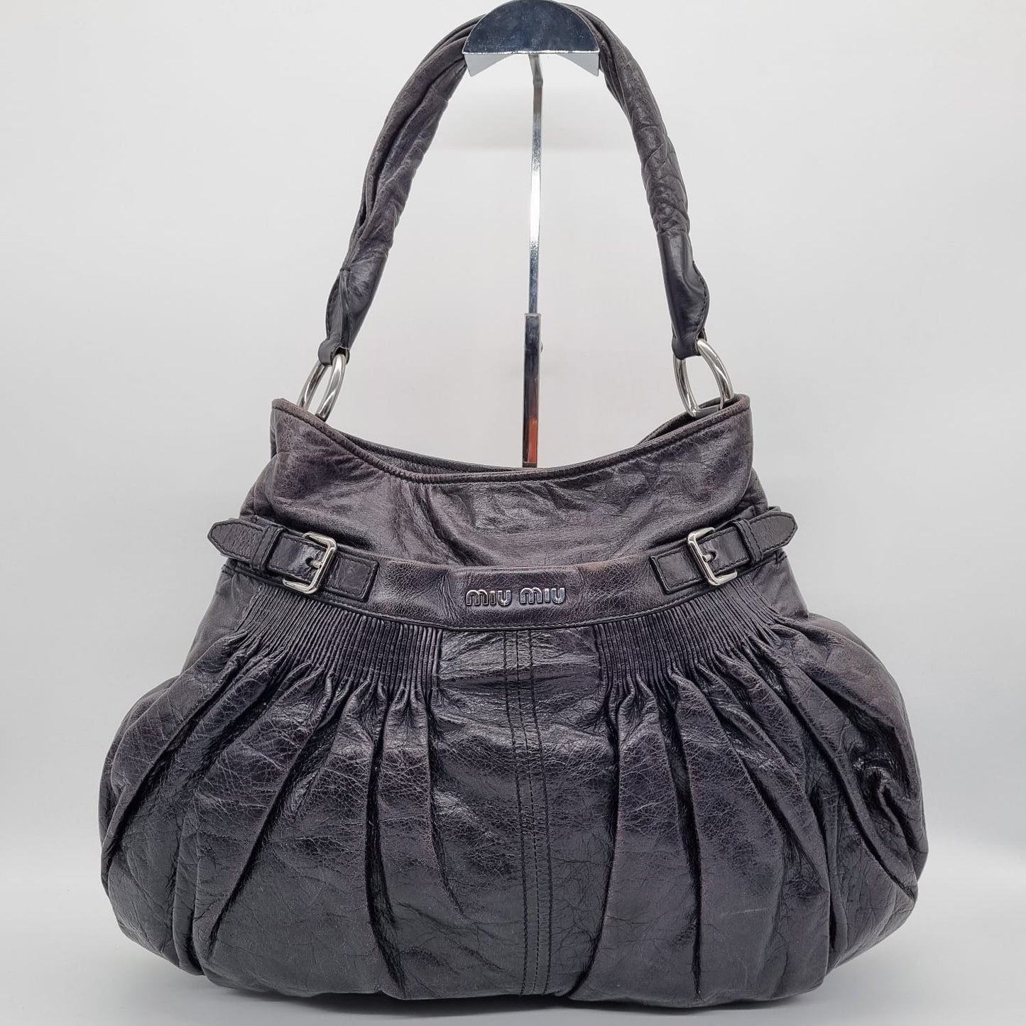 Miu Miu Hobo Bag Buckle Black Size 42x33