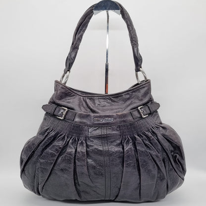 Miu Miu Hobo Bag Buckle Black Size 42x33