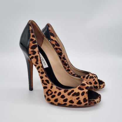 Jimmy Choo Leopard Printed Ponyhair Heels Size 37,5 insole 24.5