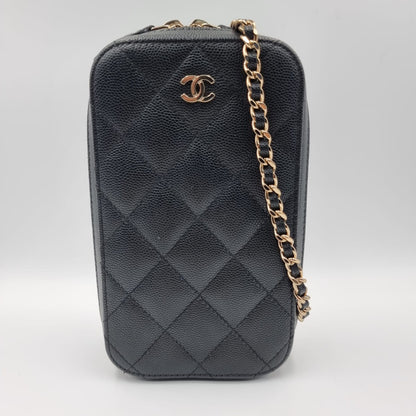 Chanel Phone Holder Black Caviar GHW #28 Size 10x4x17