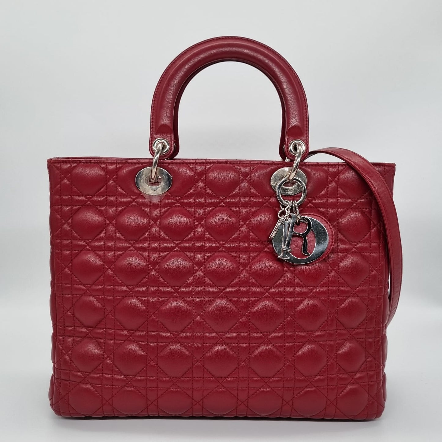 Dior Lady Dior Leather Red 2010 Size 32x11x25