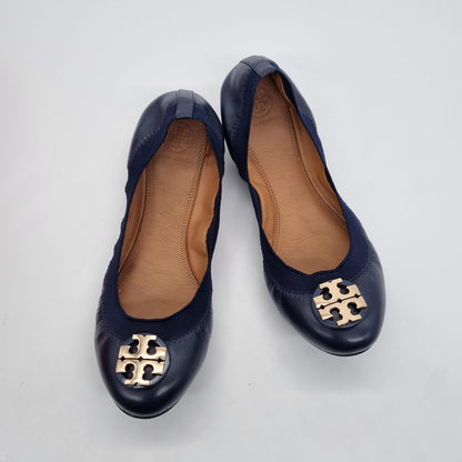 Tory Burch Claire Elastic Travel Balet Nappa Leather Royal Navy Size 7,5/24