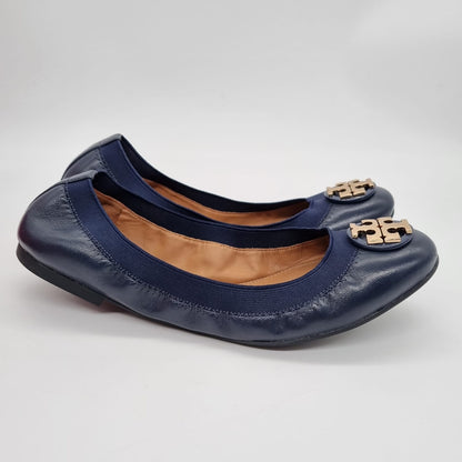 Tory Burch Claire Elastic Travel Balet Nappa Leather Royal Navy Size 7,5/24