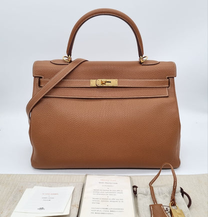 Hemes Kelly 35 Togo Leather Gold GHW #P 2012 Size 35x12x26