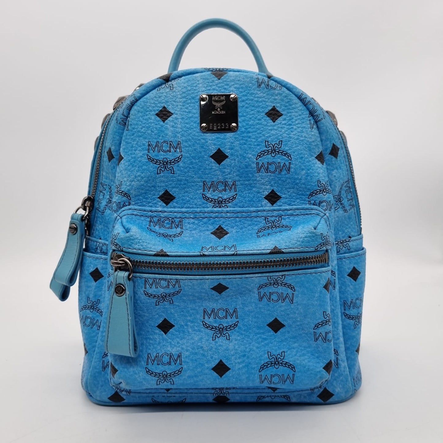 MCM Beebeeboo Backpack Small Studed Blue Size 21x11x25