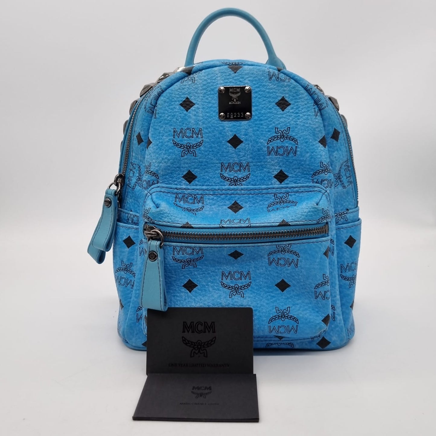 MCM Beebeeboo Backpack Small Studed Blue Size 21x11x25