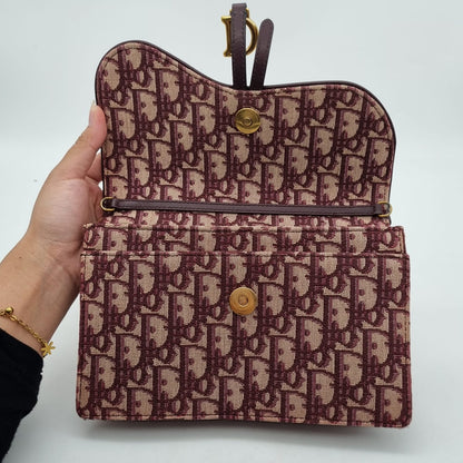 Dior Oblique Saddle Pouch Maroon 2019 Size 21x4x14