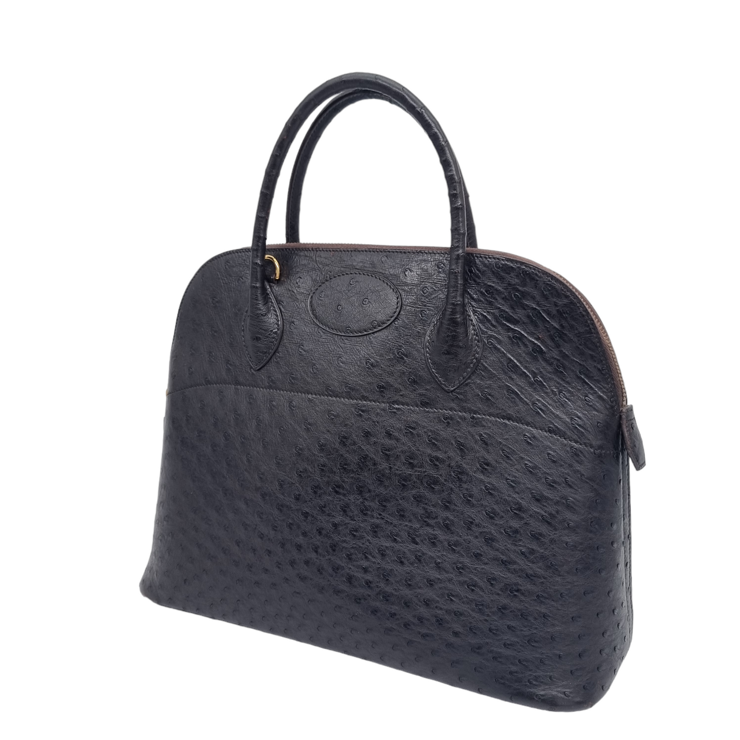 Hermes Bolide 35 Ostrich Black GHW #Z 1970 Size 35x14x27