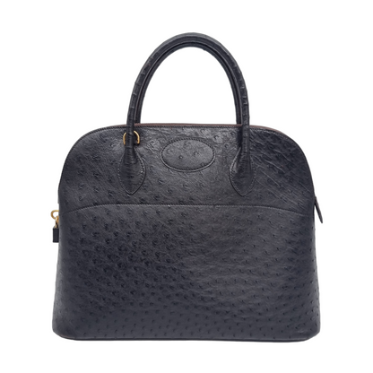 Hermes Bolide 35 Ostrich Black GHW #Z 1970 Size 35x14x27