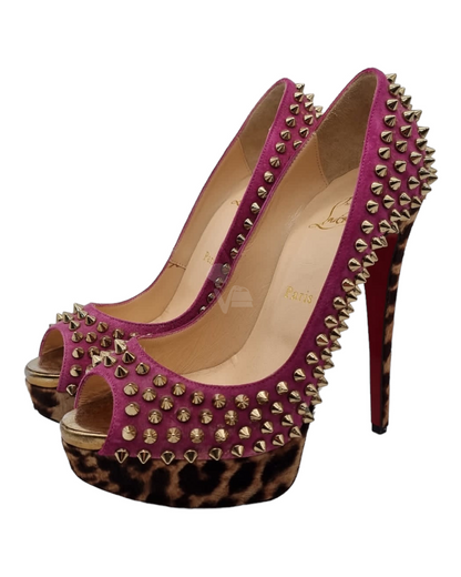 Christian Louboutin Lady Peep Leopard Studs Purple Size 37,5/22