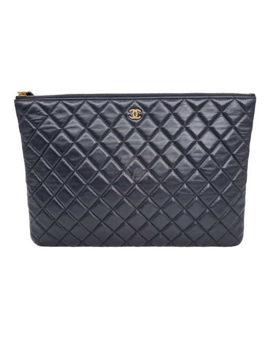 Chanel O Case Medium Midnight Blue Glazed Calfskin #29 Size 34x25