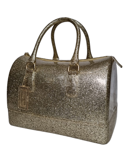 Furla Speedy Gold Glitter Candy Bag Size 30x16x19