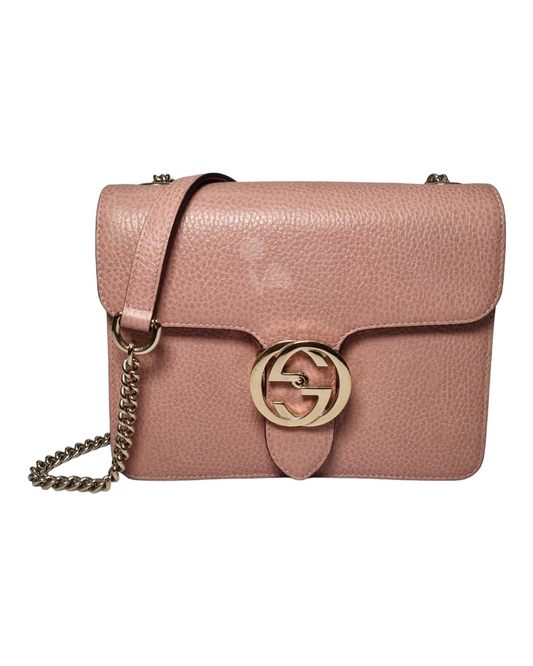 Gucci Interlocking Chain Wallet Leather Rose Poudre