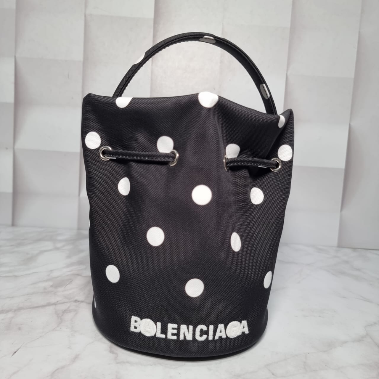 Balenciaga Wheet Drawstring Bucket Bag XS Polka #T