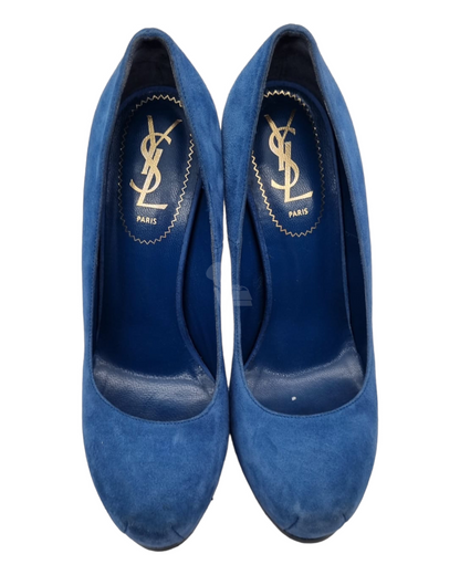 Yves Saint Laurent Heels Blue Suede Size 37,5/24