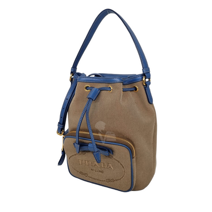 Prada Bucket Bag Canvas Brown Blue Size 17x11x22