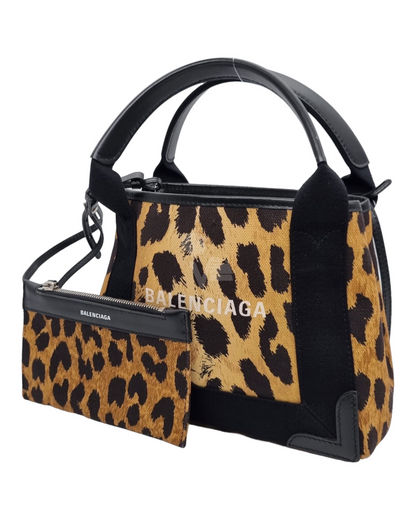 Balenciaga Cabas Black Leopard Canvas Bag 2021 Size 25x8x19