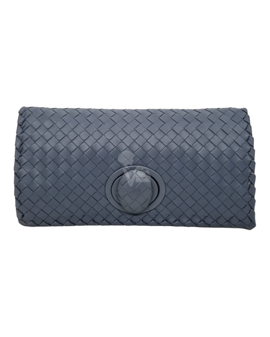 Bottega Veneta Nappa Intreciato Turnlock Clutch Steel Blue Size 29x15