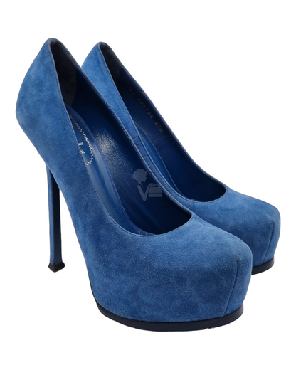 Yves Saint Laurent Heels Blue Suede Size 37,5/24