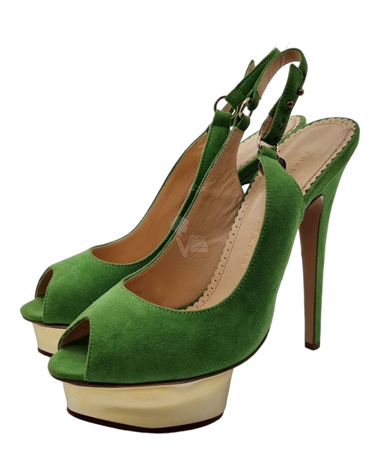 Charlotte Olympia Heels Green Suade Size 37,5/23