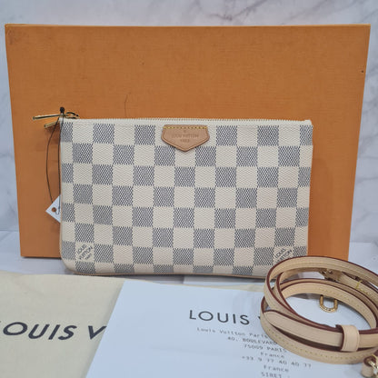 Louis Vuitton Double Zip Pochette Damier Azur 2022 NEW