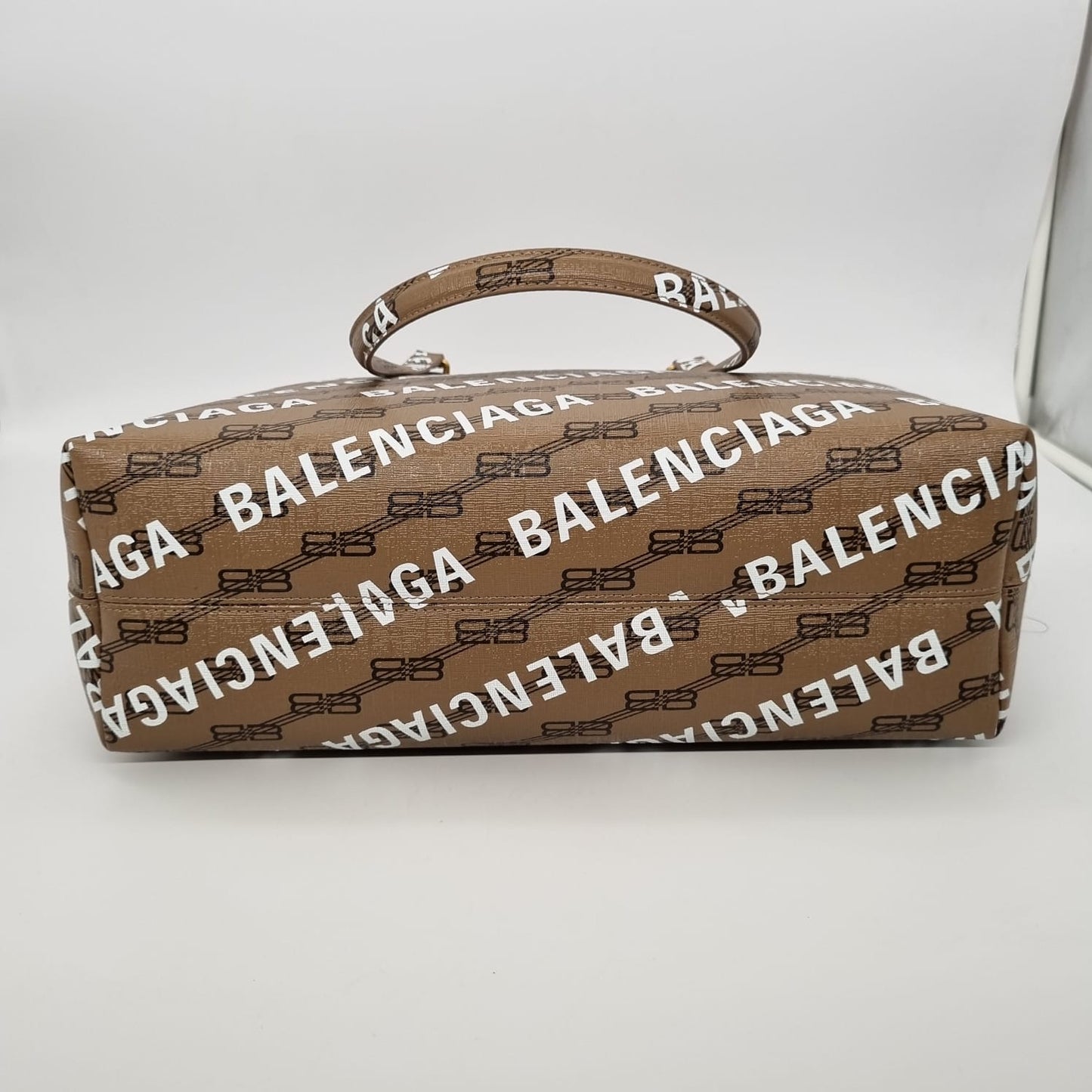 Balenciaga Signature BB Canvas Tote Bag Brown #O