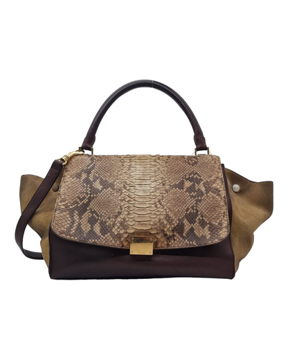 Celine Top Handle Snake Skin Dark Wine