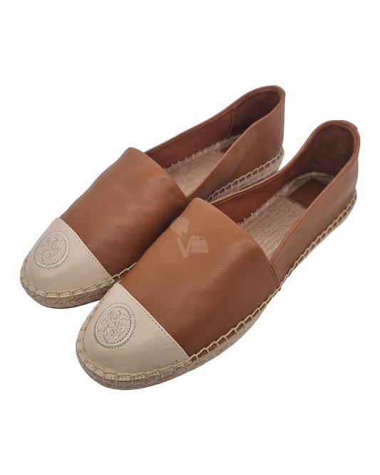 Tory Burch Flat Espadrille Block Nappa Leather Ambra NEW Size 40,5/26,5